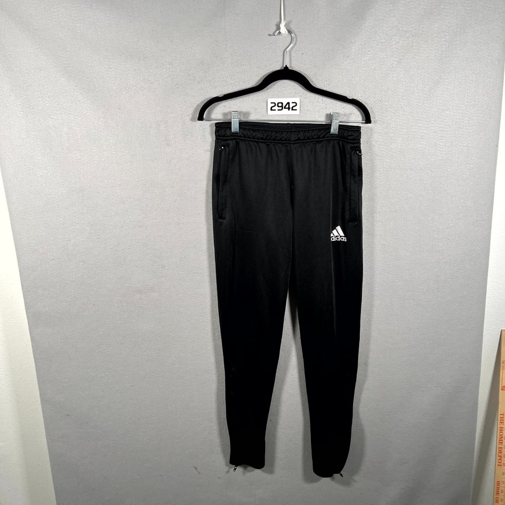 Adidas Climate Jogger Pants Mens Small Black Logo Slim Fit Ankle Zip Tapered Leg